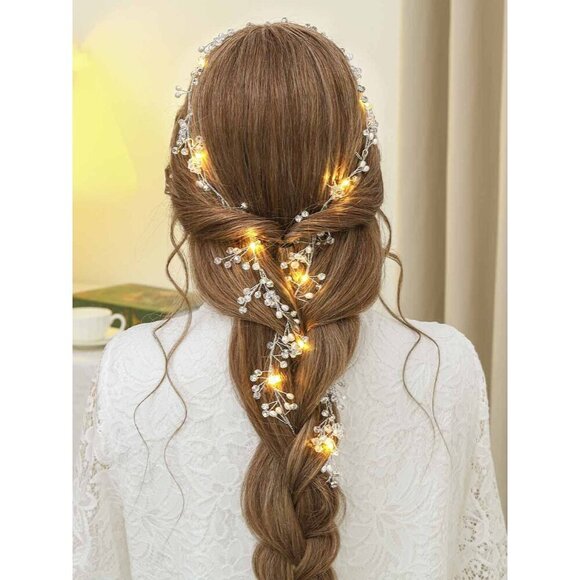 Wedding Hair Vine Silver Crystal Light Up Bridal Headband for Women Girls main image 6
